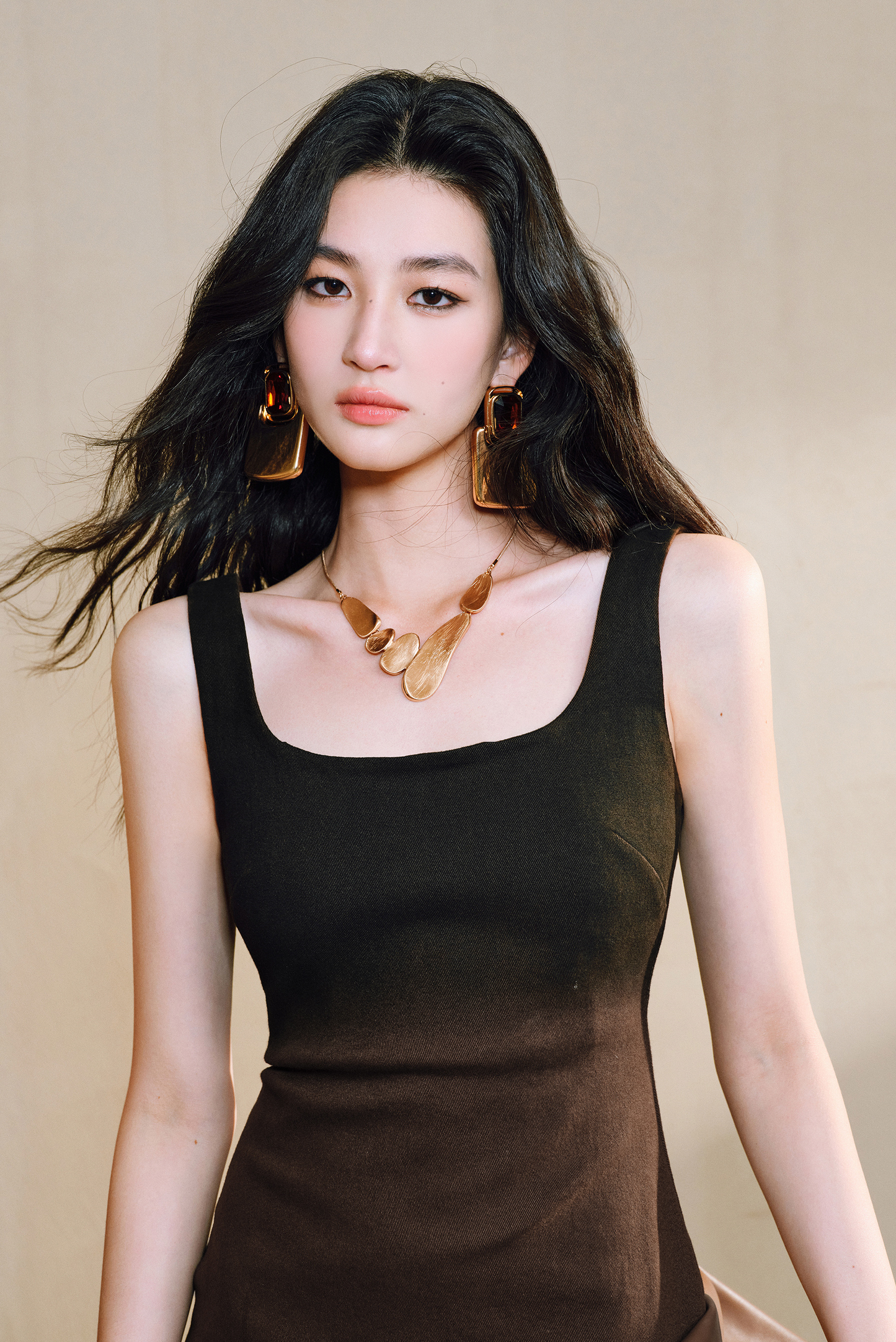 WANGXO | Shu Rou Denim Sand-Fried U-Neck Waist Vest Dress - NOOR