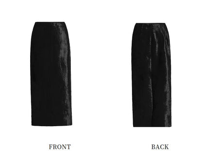 ZHUCHONGYUN cocoon-shaped organ mercerized satin back slit straight skirt-KENDRI.