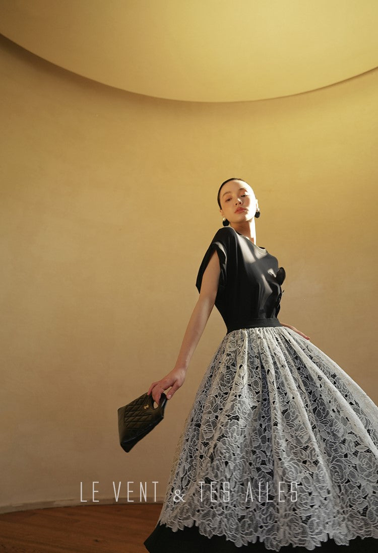 LE VENT&TES AILES  handmade Lush 100 cotton 3d flower short-sleeved top-Lyra