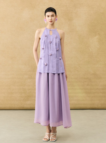 HECO Chinese Handmade Rose Fake Two-Piece Dress  - WORK.