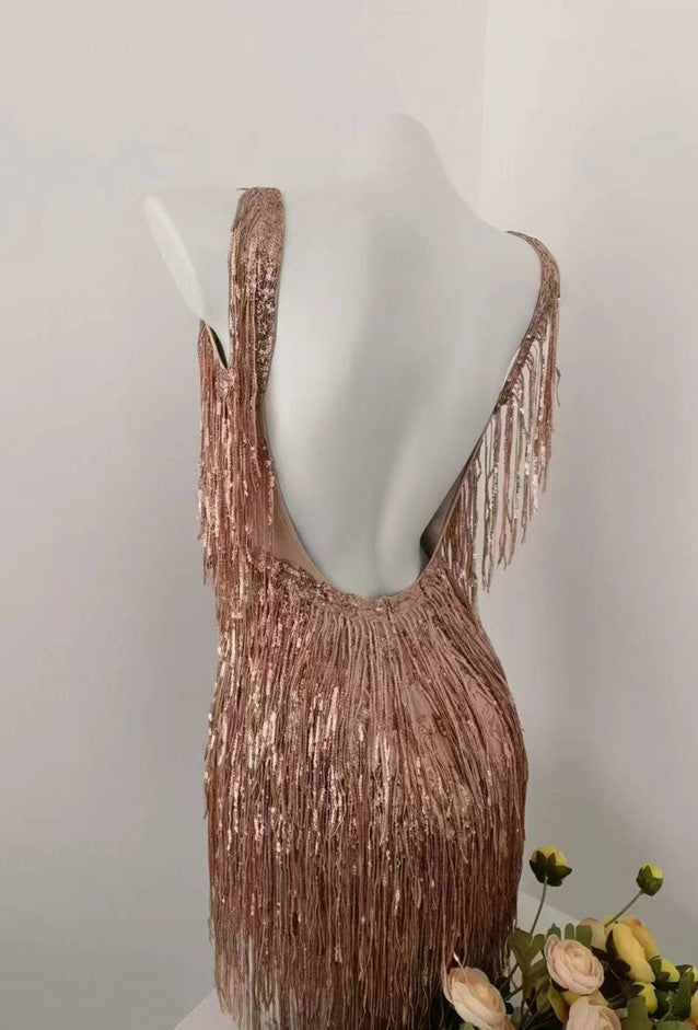 DOLLY Luxury U-Neck Star Light Tassel Sleeveless Backless Short Party Dress-PHEOBE