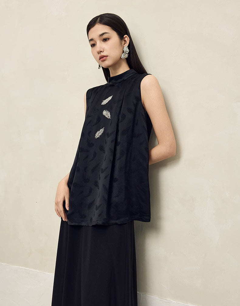 HECO Handmade Beaded Acetate Jacquard Sleeveless Top Women - KING.