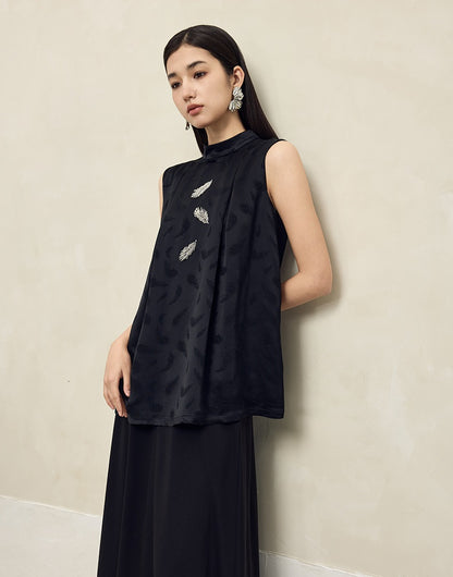 HECO Handmade Beaded Acetate Jacquard Sleeveless Top Women - KING.