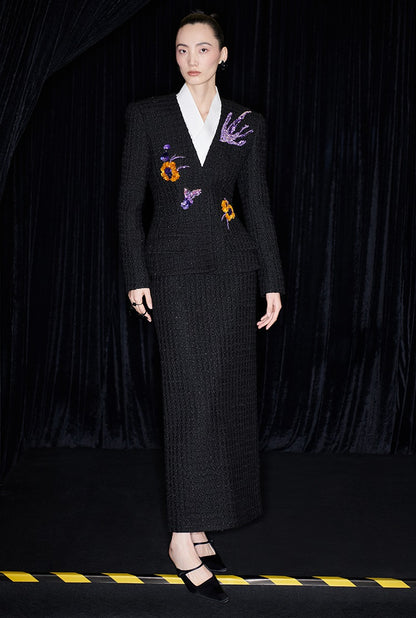 M essential Ma Kai designer Zhu Mo coarse weaving velvet flower nail beads suit - LIND.