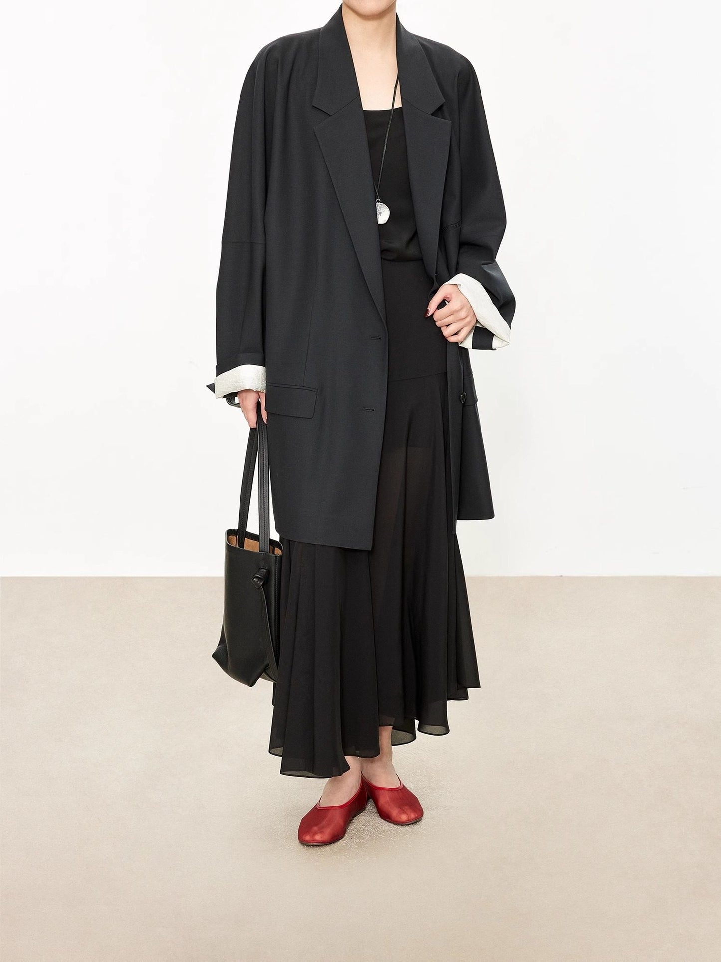 NOTHING WRITTEN crepe de chine + chiffon silk double-layered 2 pieces stitching irregular skirt-NORA.