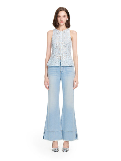 YES BY YESIR | Ye Qians Raw-Slit Bell Bottom Jeans with Sculpted Retro Flair-ARSENIA.