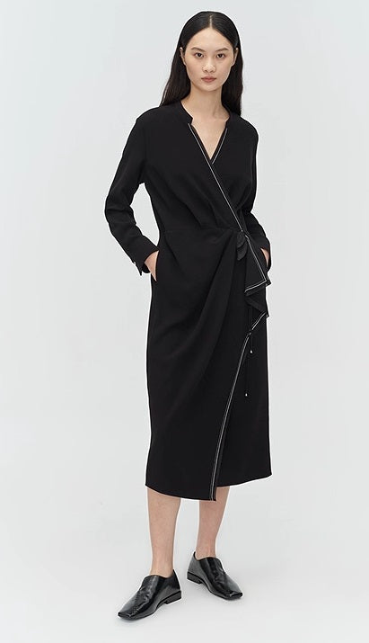 COMME MOI Lu Yan designer's new women's acetate V-neck asymmetrical dress - HONOR.