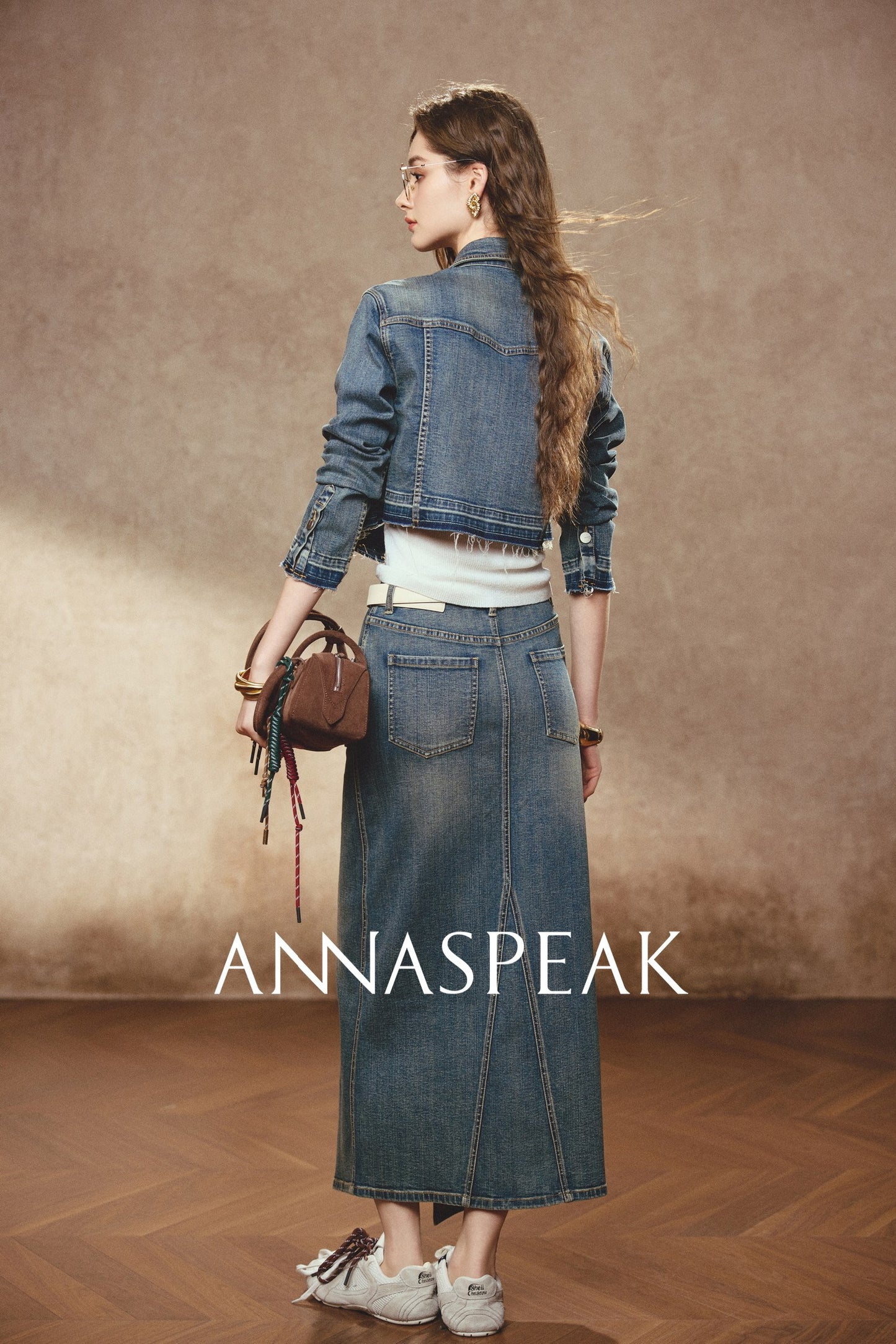 ANNASPEAK Denim long staple cotton slit skirt denim skirt-ISLE.