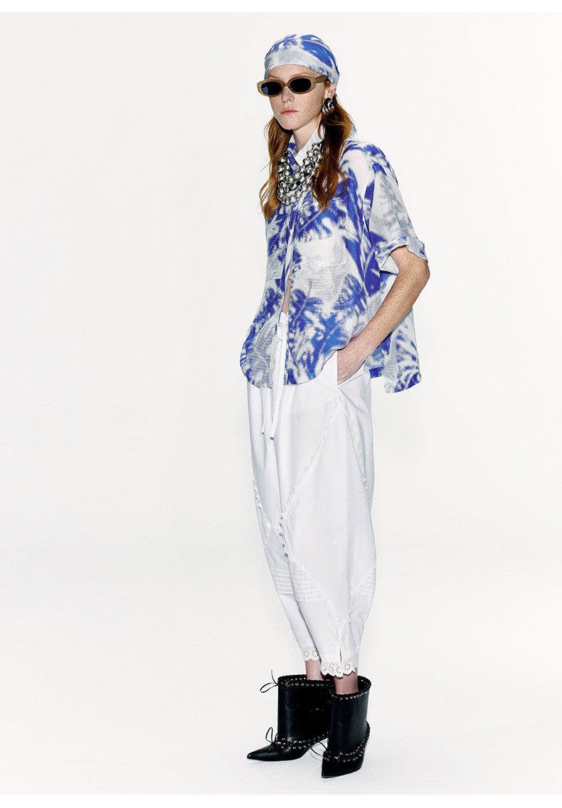 ATELIER MISS LU Printed Mulberry Silk And Linen-blend Top - LEVIIN.