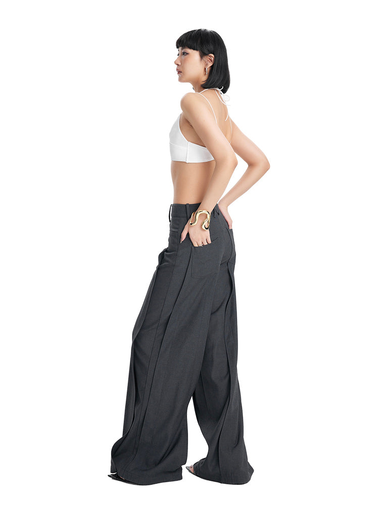 TINYIN heavy work patchwork wide-leg versatile black pants -GASSY