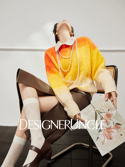 DGU×LAB "Chuyi" orange gradient knitted sweater casual crew neck knitted top - BEAT