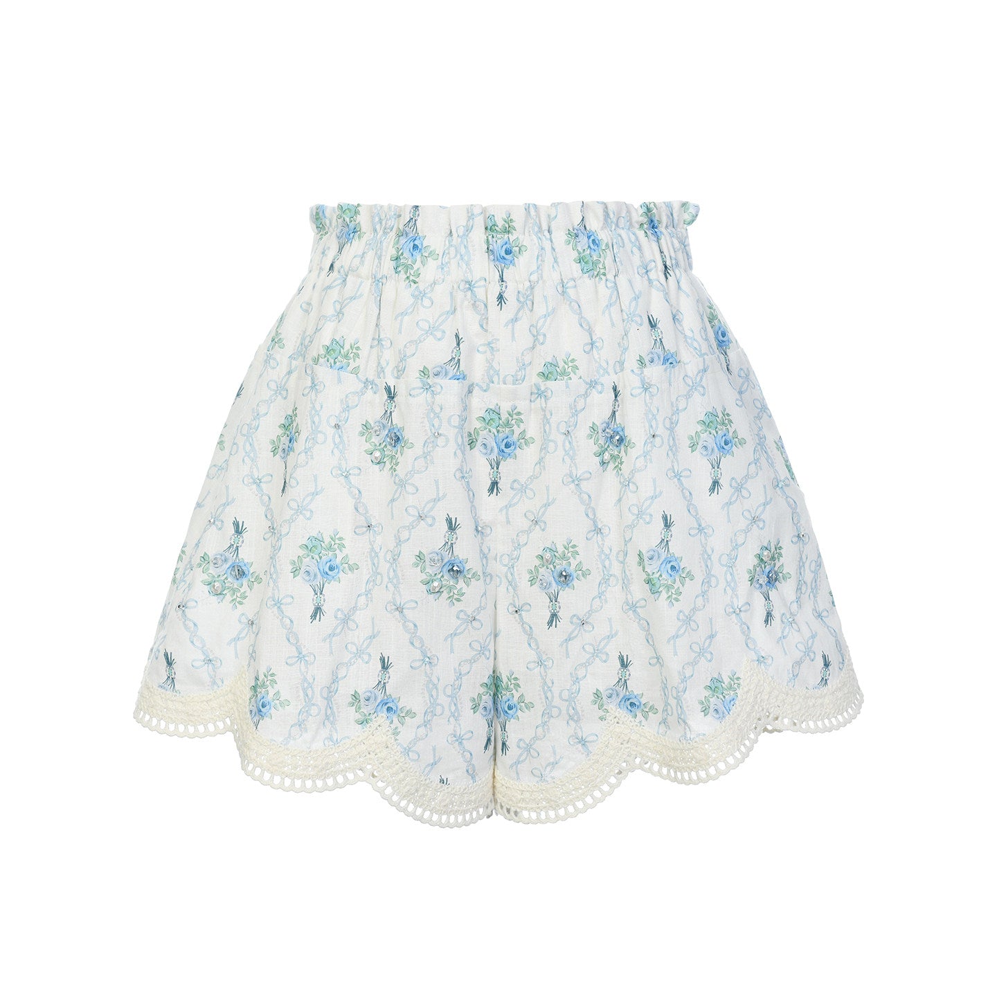 FAME embroidered beaded French lace bootcut shorts - CALEB