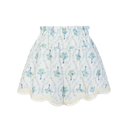 FAME embroidered beaded French lace bootcut shorts - CALEB