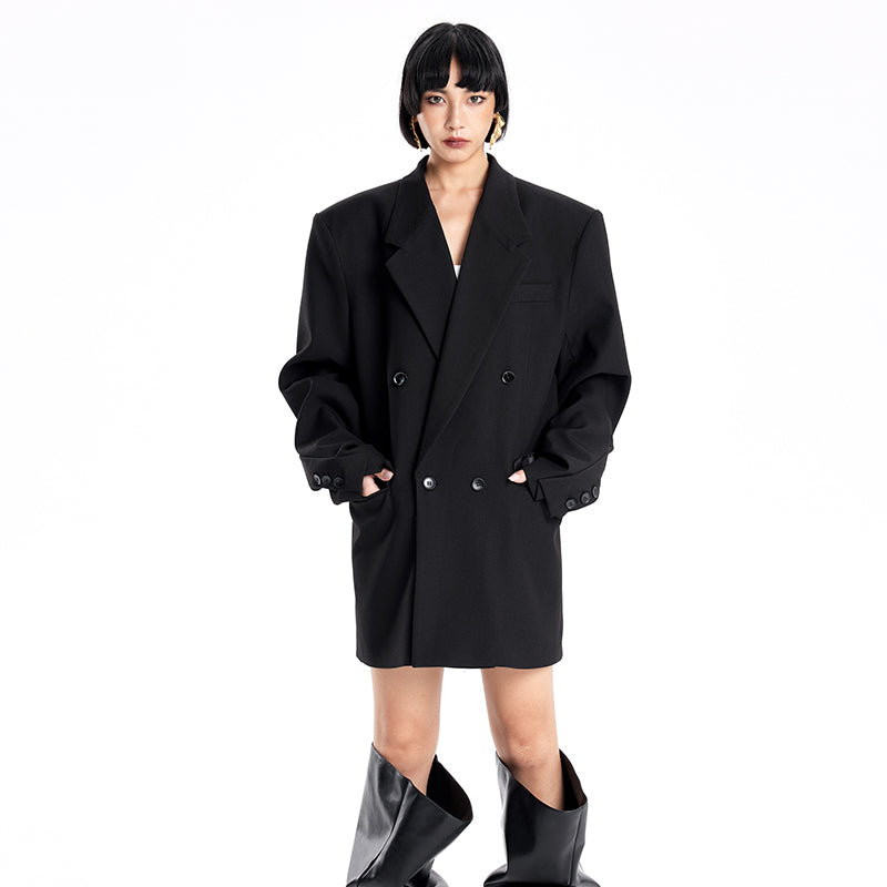 TINY IN Padded Shoulder Cuffs Folded Wide Shoulders Loose Coat-POXY
