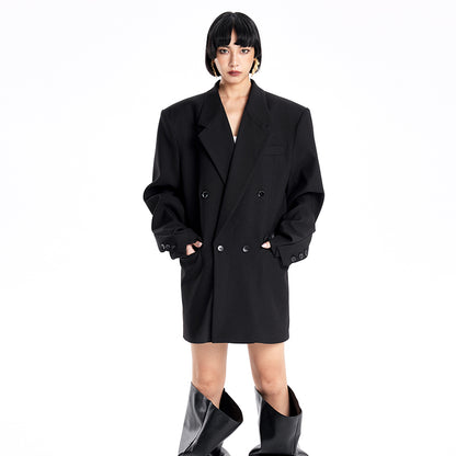TINY IN Padded Shoulder Cuffs Folded Wide Shoulders Loose Coat-POXY