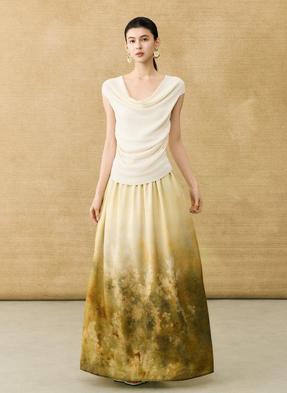 HECO Chinese Gradient Blended Lightweight Summer Print High-Waisted Skirt - AVEL.