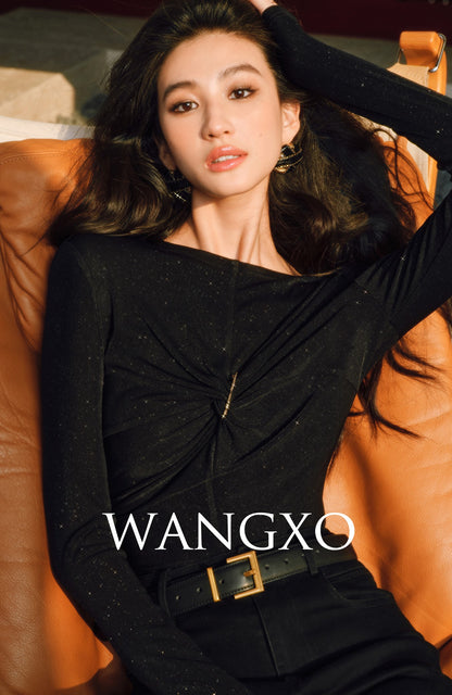 WANGXO | Star Shiny Silk Knit Accented Slim-Fit Top - NOLA.