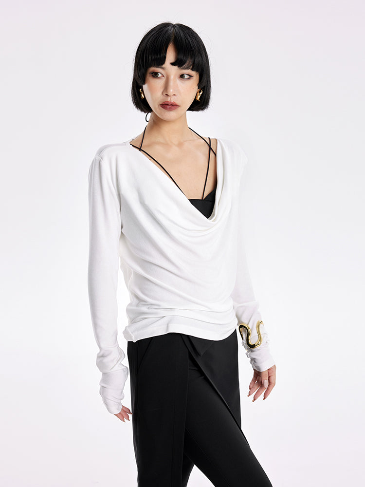 TINY IN Smock Swing Neck Knit T-Shirt Worn Front and Back-ROX.