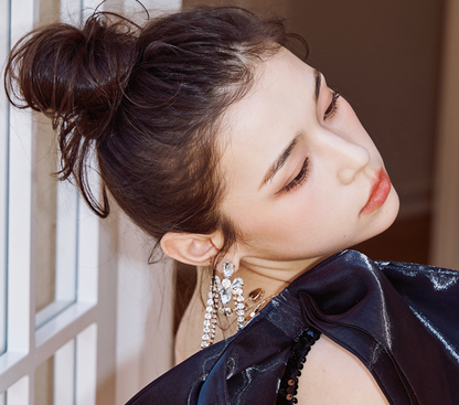 DOLLY Elegant Diamond Tassel Gold Earrings-JUANA