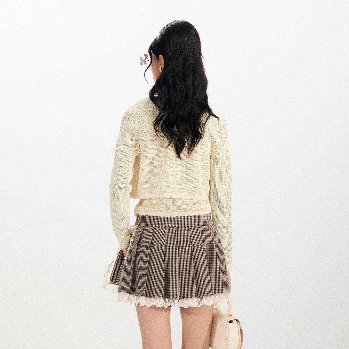 FAME three-dimensional flower beaded two-piece knitted cardigan top - HELEN.