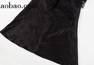 Le Palais Vintage High End sleeveless stain wrapped shirt tassel  sexy long black dress-Alora