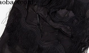 Le Palais Vintage High End sleeveless stain wrapped shirt tassel  sexy long black dress-Alora