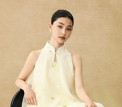 HECO Chinese double-layer tulle flesh covering elastic ballet style vest two-piece - LEVI.