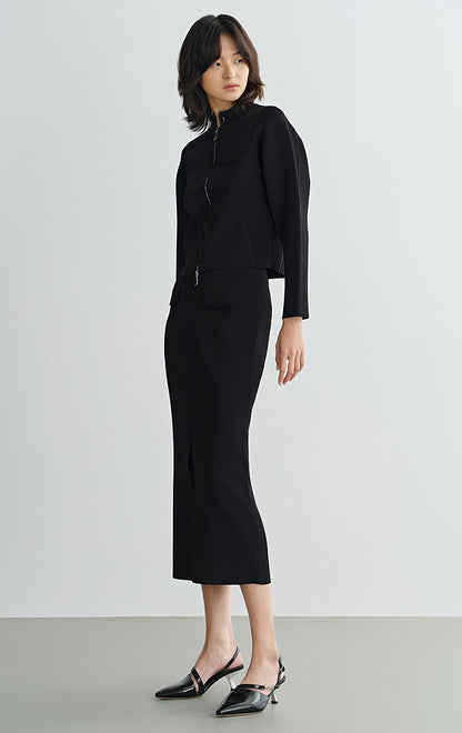 COMME MOI Lu Yan designer's new women's black knitted skirt with a center slit - ACCEES.
