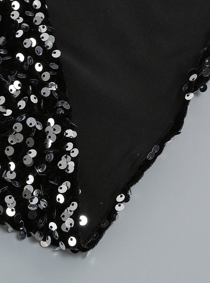 DOLLY Elegant Retro Style Crew Neck Long Sleeve Sequin Long Banquet Dress-TANIA