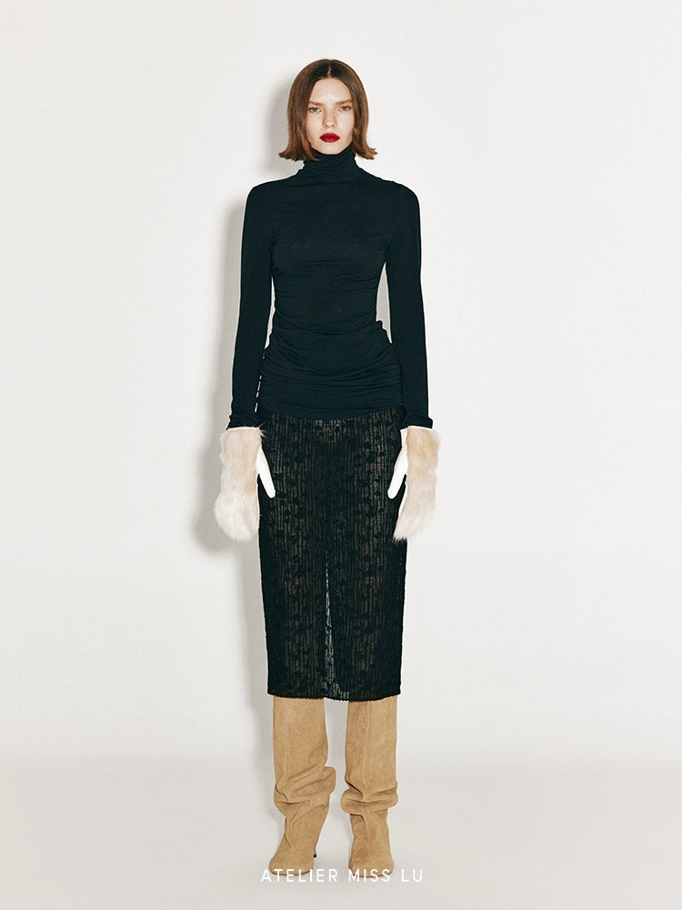 ATELIER MISS LU  Fall/Winter shirred stretch turtleneck top - FRIDAY.