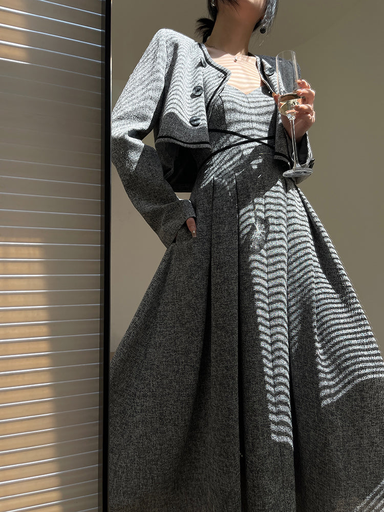 Aconiconi High End Gray V-Neck Sleeveless Hound Sooth Cocktail Dress- Kawashima Girl