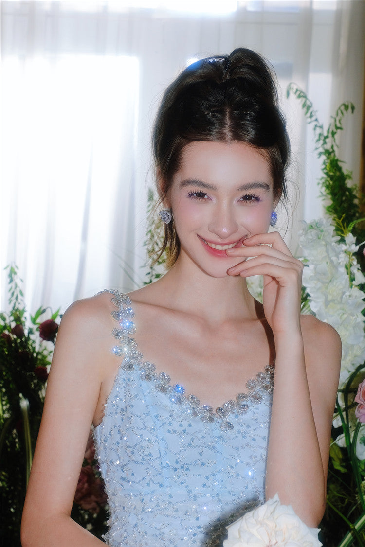 Wardrobes by Chen Luxury Crystal Diamond Dinner Party Earrings-Butter