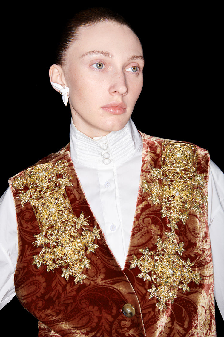 M essential Mackay designer Indian silk embroidery gilet vest pant suit - yaiu.