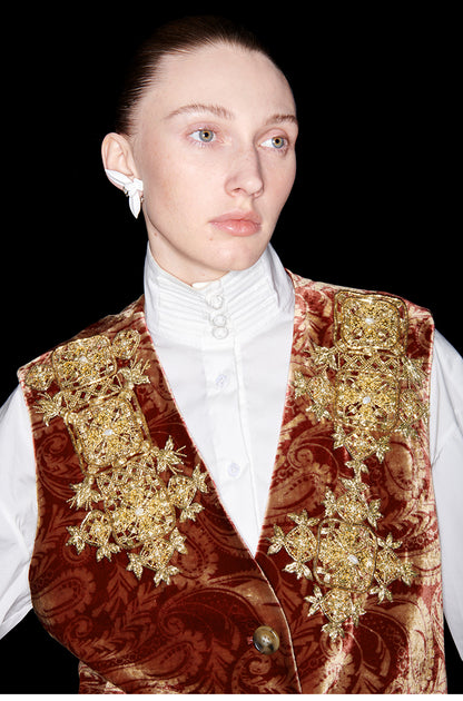 M essential Mackay designer Indian silk embroidery gilet vest pant suit - yaiu.