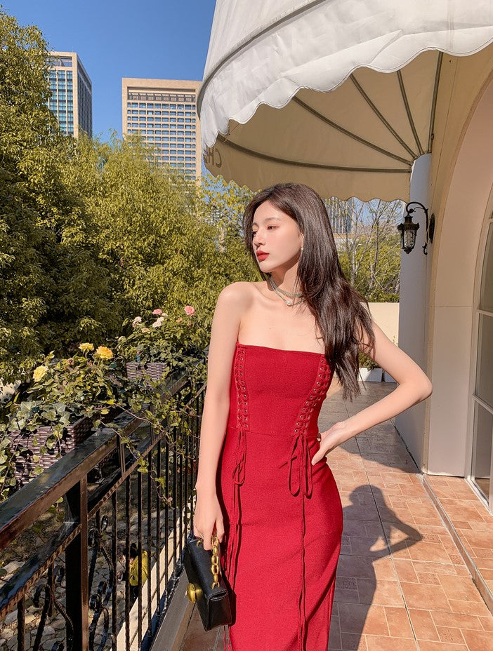 DOLLY Elegant Sleeveless Off Shoulder Tube Top Sexy Backless Midi Dress-XENNY