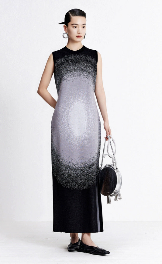 ZHUCHONGYUN Round Opening Jacquard Close-up Sleeveless Dress-GIN.