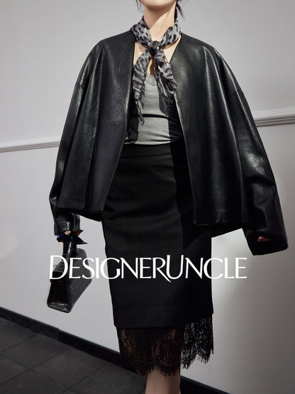 DGU High-end black leather silhouette niche sense commuting high-end style dress - Claude.