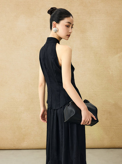 HECO Chinese Acetate Stand-up Collar Waist National Style Jacquard Vest T - FIRE.