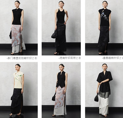 HECO acetate tulle high waisted cascading long skirt summer - lion.