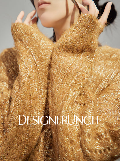 DGU|Vintage Golden Brown Design Lazy Style Thickened Mohair Sweater - Brian.