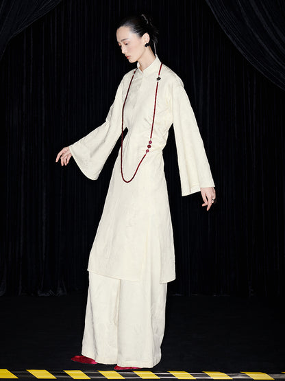 M essential Mackay designer jade carved jacquard bell sleeves cheongsam dress pant set - greg.