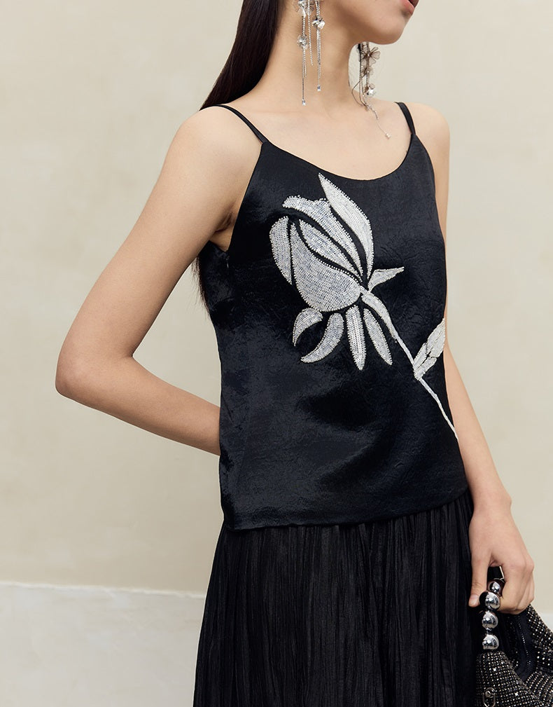 HECO 100% acetate rose embroidered black white camisole - faith.