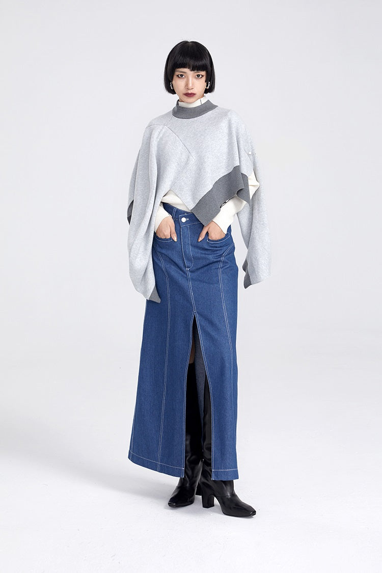 TINY IN large slit long three-dimensional denim skirt -MANNIE