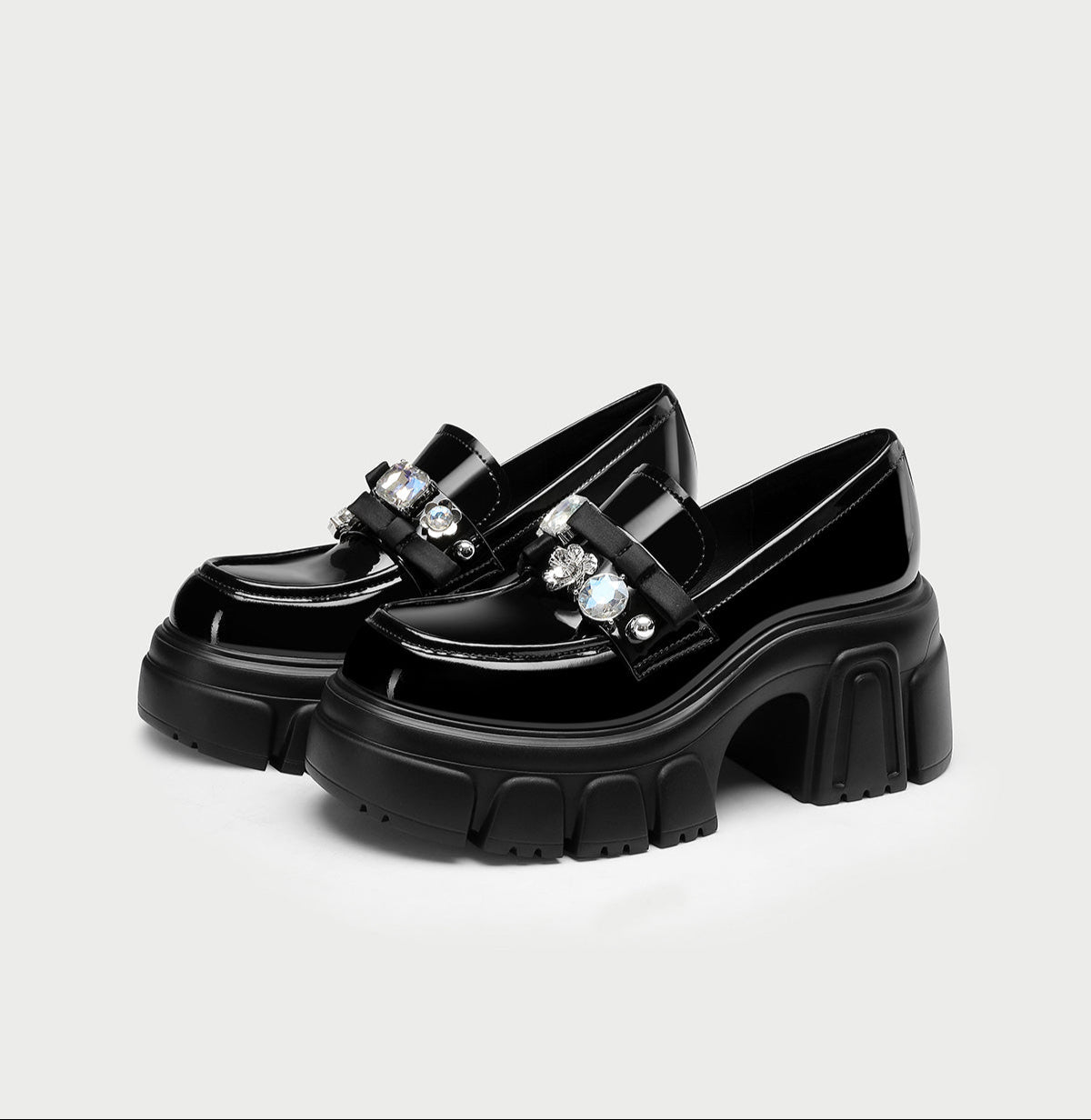 PJJUU Black Patent Leather Block British Style Single Shoes - ATTEND