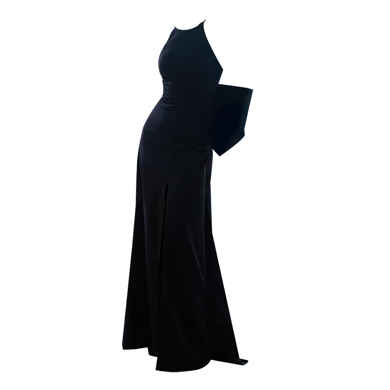 GOUDIN black simple slim evening dress-RENATA.
