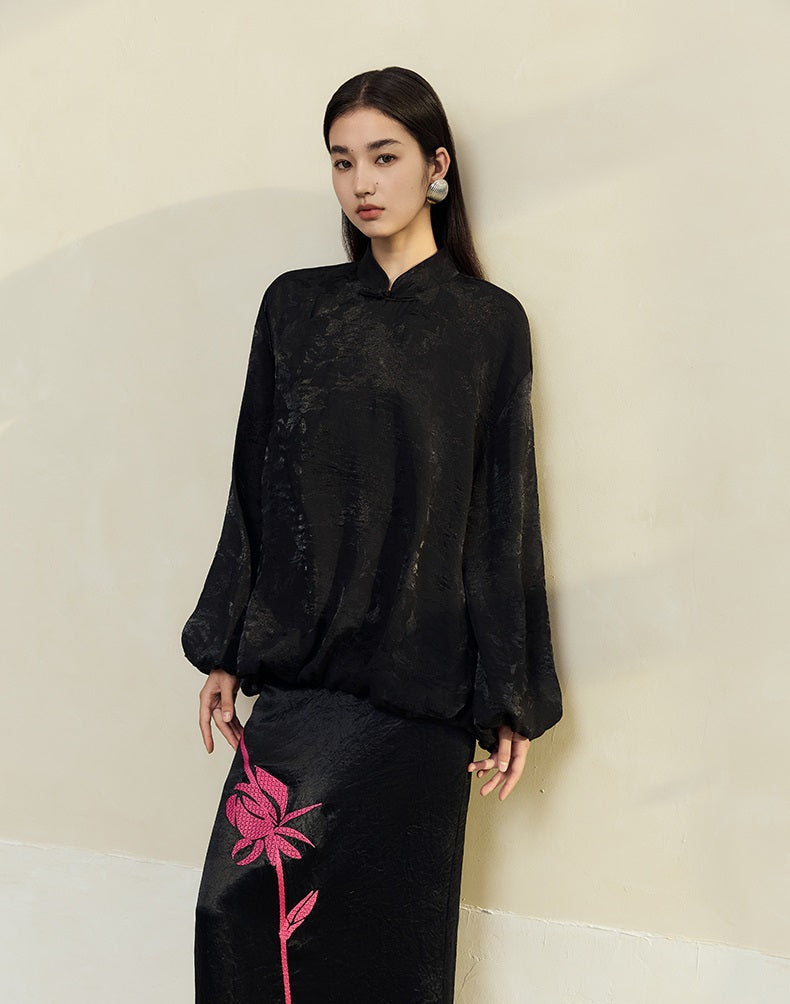 HECO Jacquard Stand-Collar Shirt Top Women - hand.