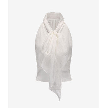 ATELIER MISS LU Long Streamer Design Mulberry Silk Shaved Shoulder Top - MALIKA
