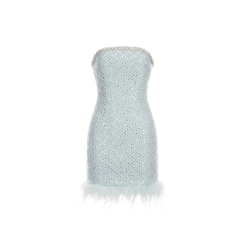 Wardrobes by Chen Luxury Long Sleeve Diamond Feather Jacket/ Strapless Dress-Red