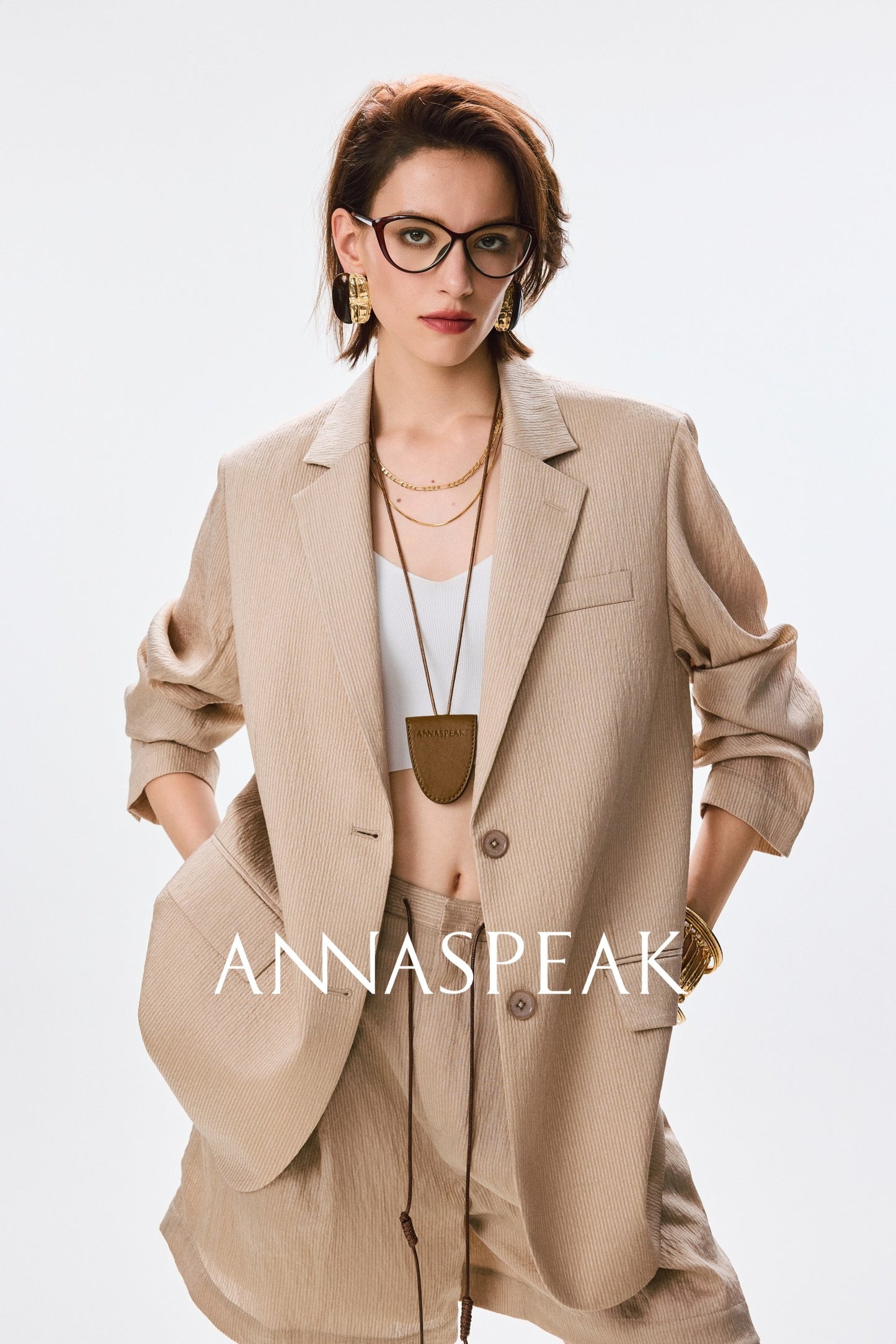 ANNASPEAK pearl gloss texture suit drawstring shorts-GRANS.