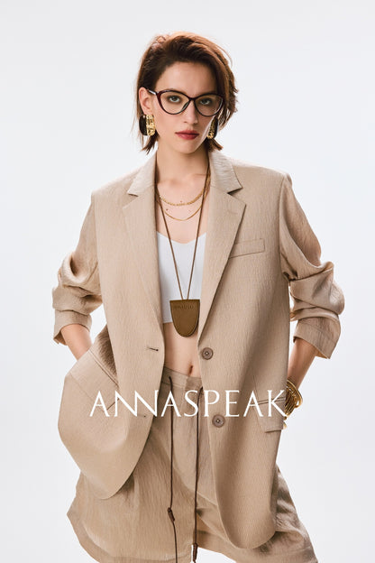 ANNASPEAK pearl gloss texture suit drawstring shorts-GRANS.